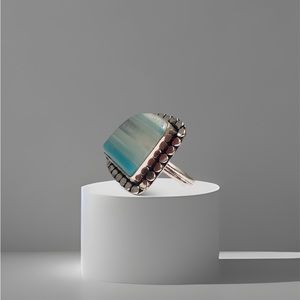 Sterling Silver Overlay - Blue Botswana Agate Ring - Size 9